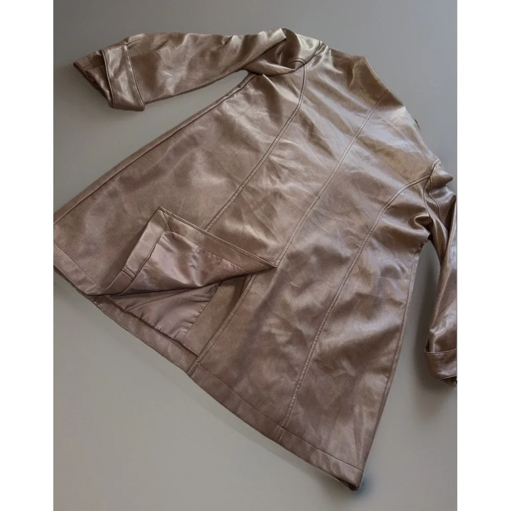 NWOT Bagatelle Brown‎ Faux Leather Long Moto Jacket Zip Pockets Women's Size XL